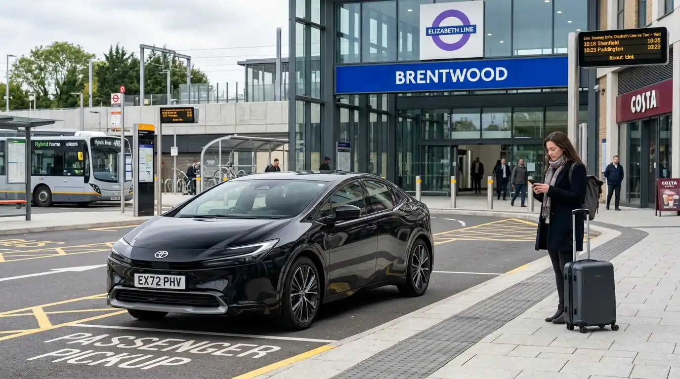 Stansted Airport Taxi fleet — saloon, estate, MPV, executive Mercedes E-Class and 16-seat minibus available for Brentwood to Heathrow transfers