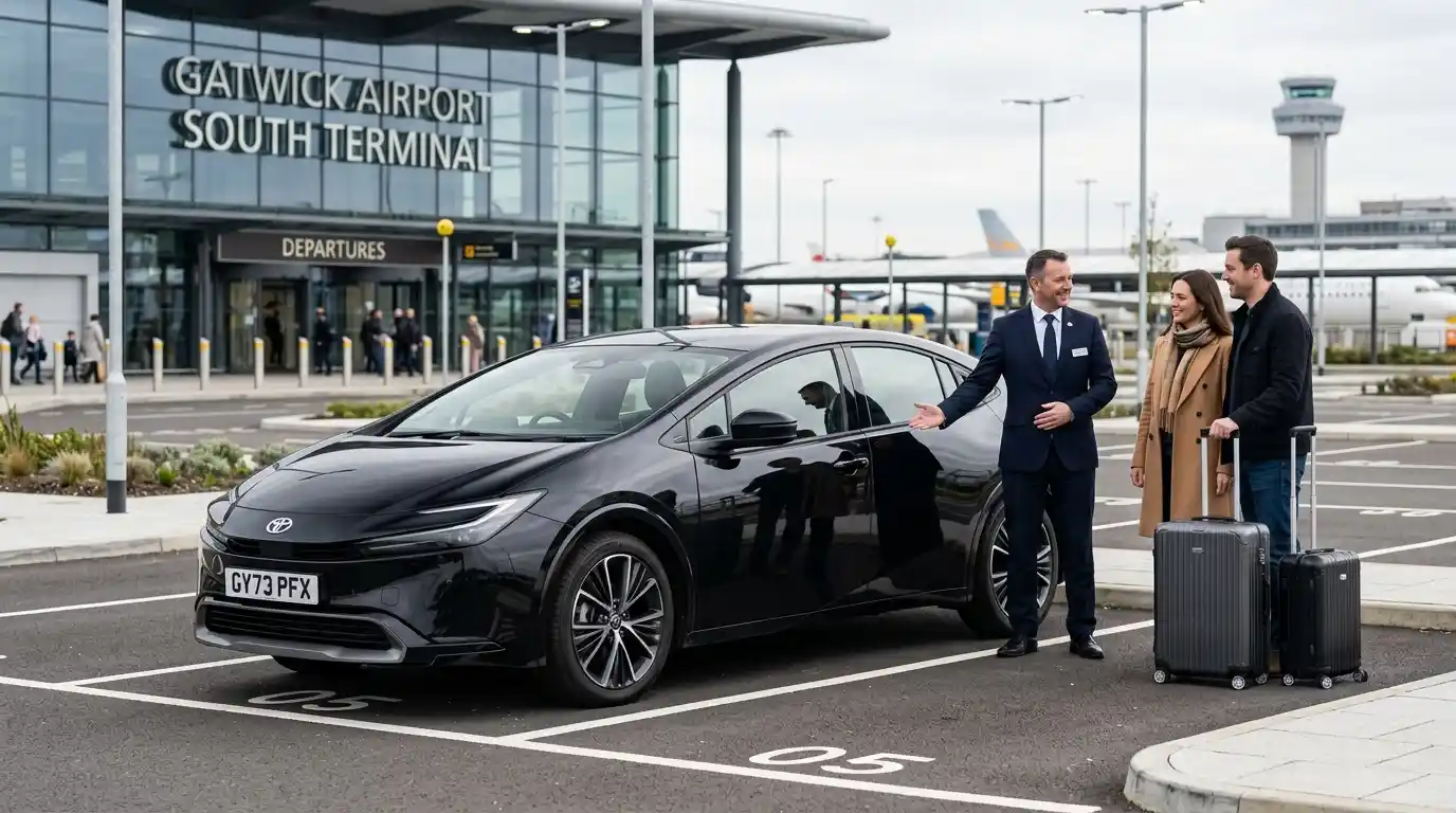 Stansted Airport Taxi Gatwick fleet — saloon, MPV, executive Mercedes and minibus vehicles serving both North and South Terminals