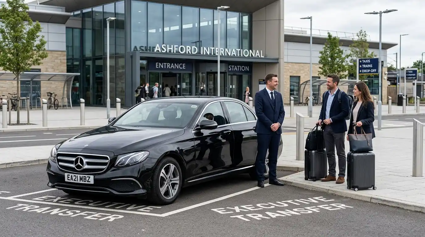 Chauffeur-driven fleet lineup showing Saloon, Estate, MPV6, MPV8 Mercedes Vito and Executive Mercedes E-Class and V-Class ready for Ashford Kent long-distance or Ashford Surrey short-hop transfers to all four Heathrow terminals from £39 saloon Surrey and £123 saloon Kent