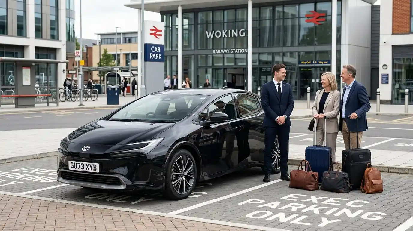 Saloon, estate and eight-seater vehicles from the Woking to Gatwick Airport transfer fleet