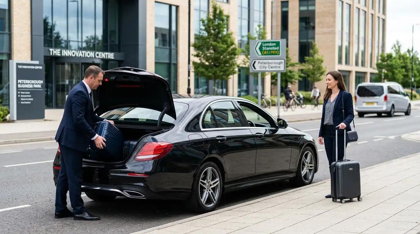 Stansted Airport Taxi fleet vehicle — Peterborough to Stansted Airport long-distance transfer