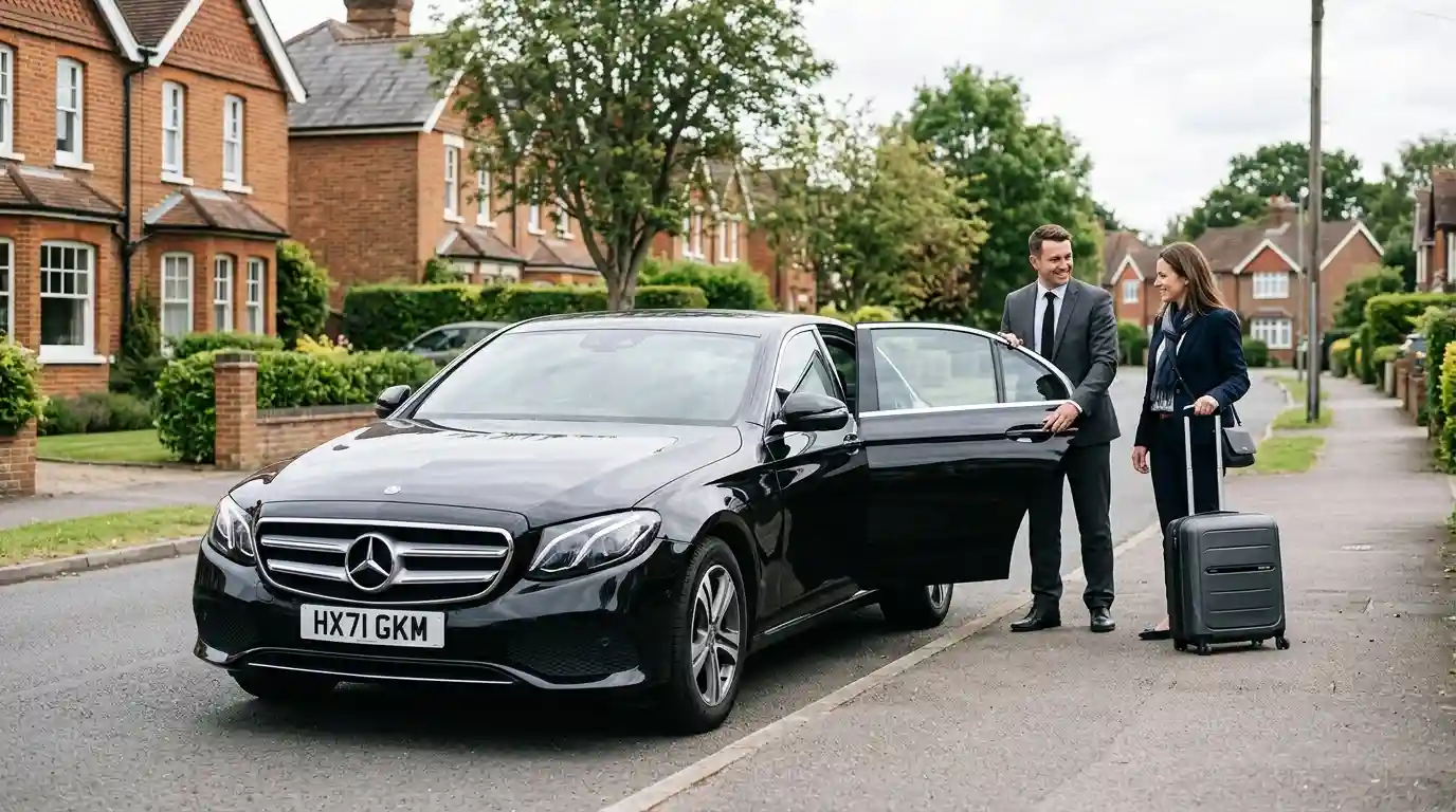 Stansted Airport Taxi fleet vehicle for High Wycombe to Stansted Airport transfers via the M40 and M25