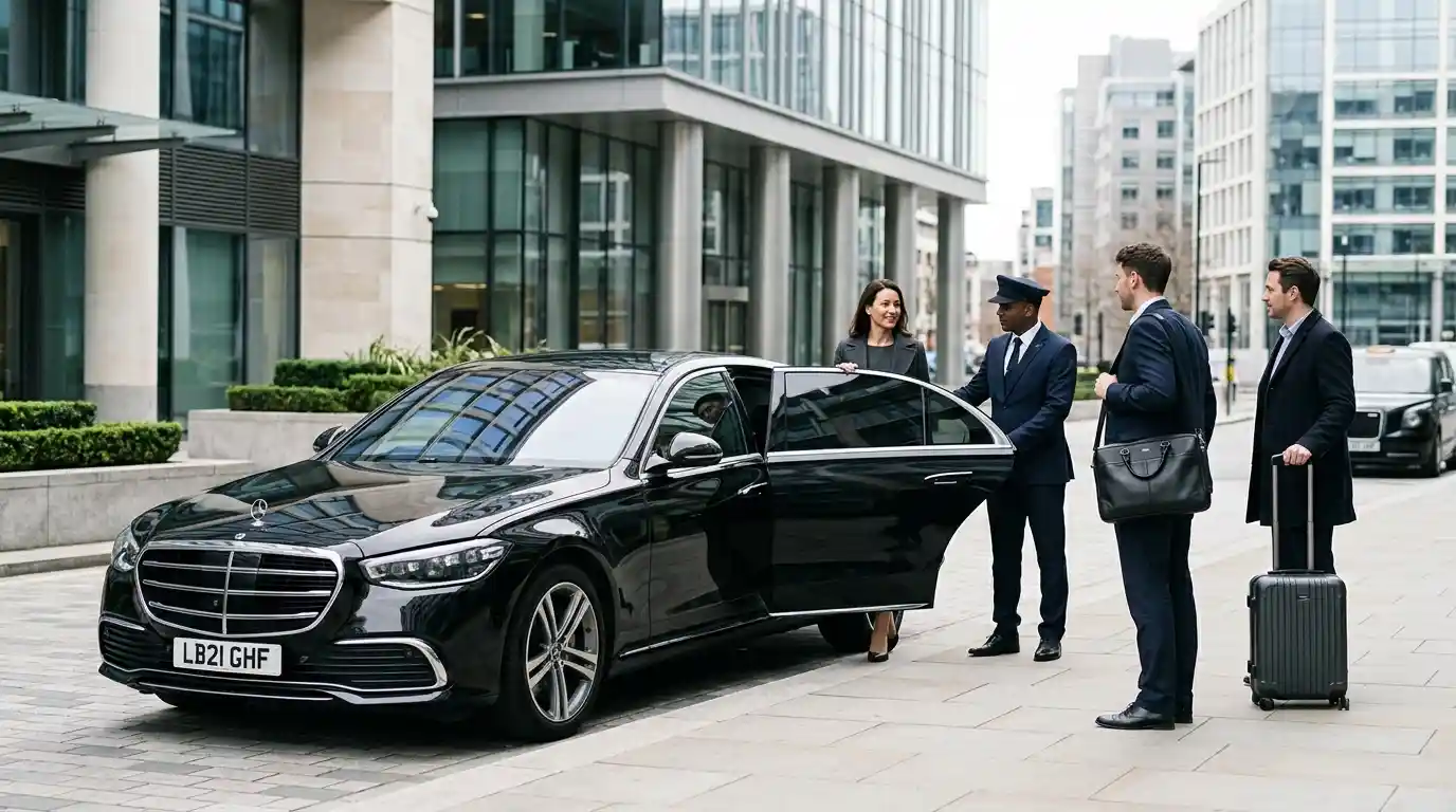Driver meeting a business client or employee at Stansted Airport