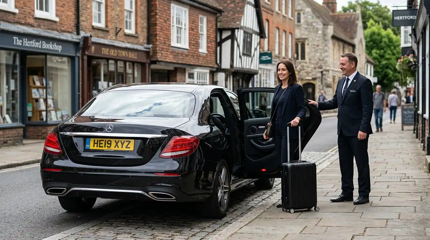 Stansted Airport Taxi fleet vehicle — Hertford to Stansted Airport transfer