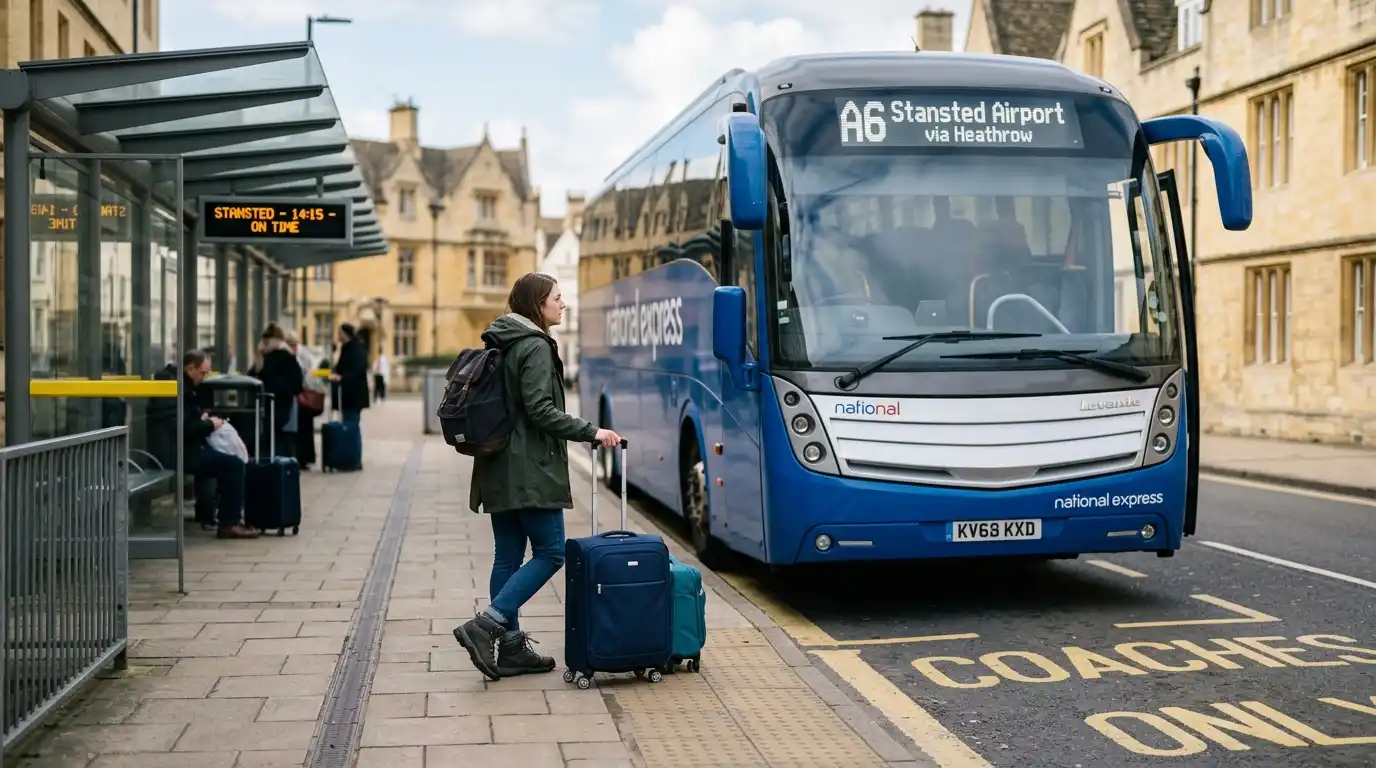 Coach luggage hold and Stansted Express platform for the Oxford route
