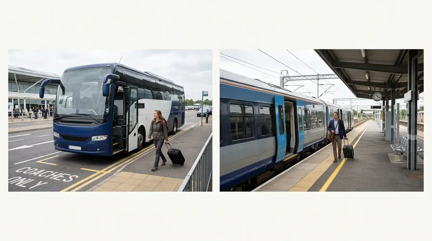 Comparing coach and train options between Luton and Stansted airports