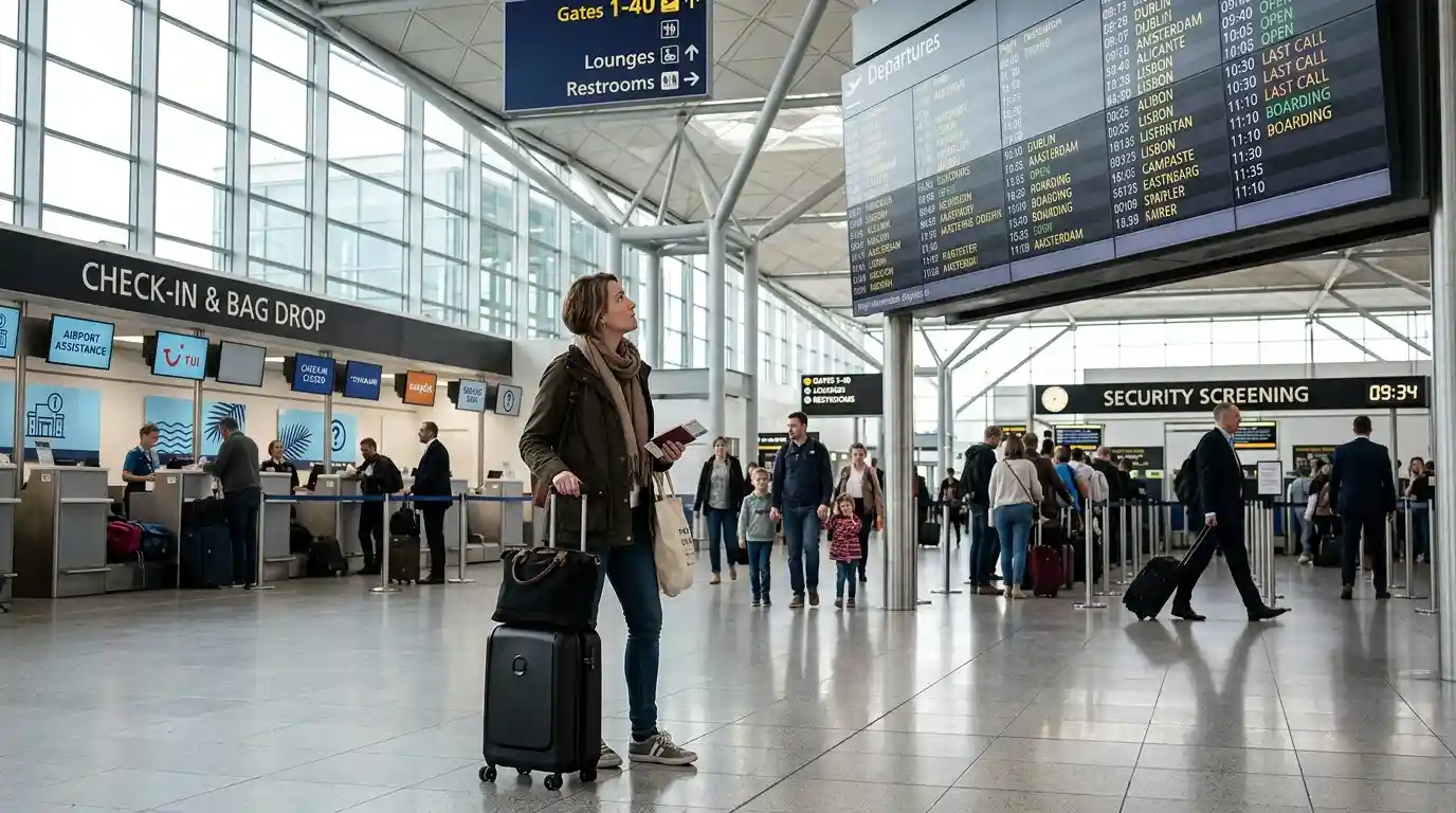 Security queue and departure area at Stansted Airport