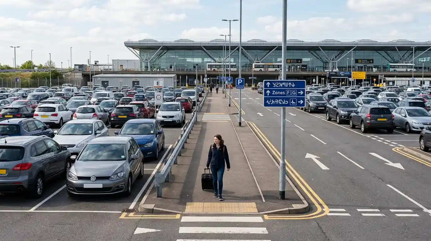 Short Stay, Mid Stay and Long Stay car park zones at Stansted Airport