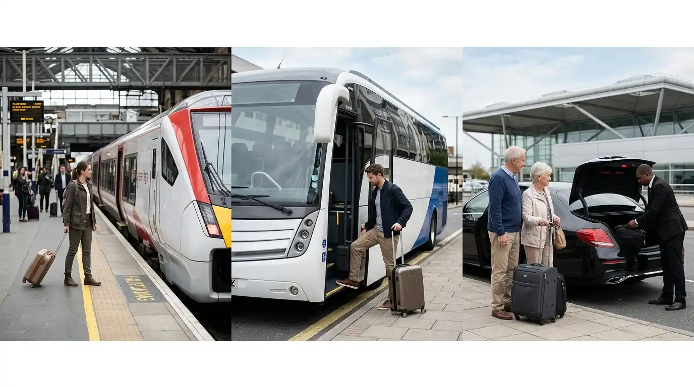 Group loading luggage into a pre-booked private-hire vehicle for Stansted Airport