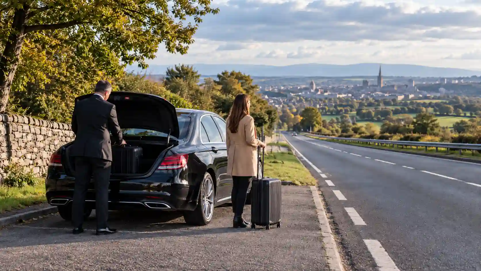 Pre-booked taxi on a motorway for a long distance journey
