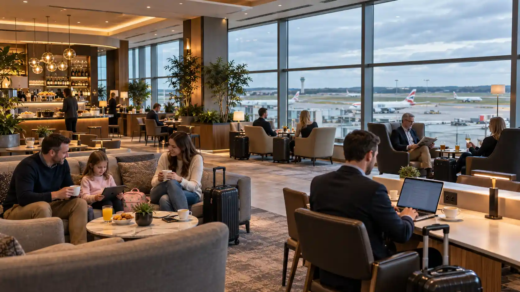 Travellers using a Gatwick South Terminal lounge