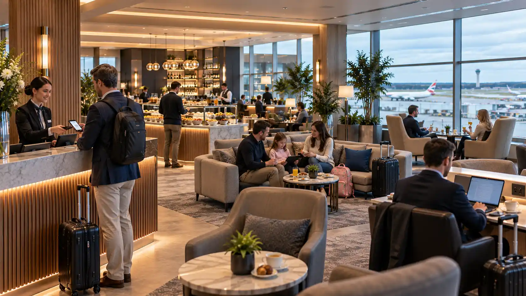 Food and drinks area within a Gatwick Airport lounge
