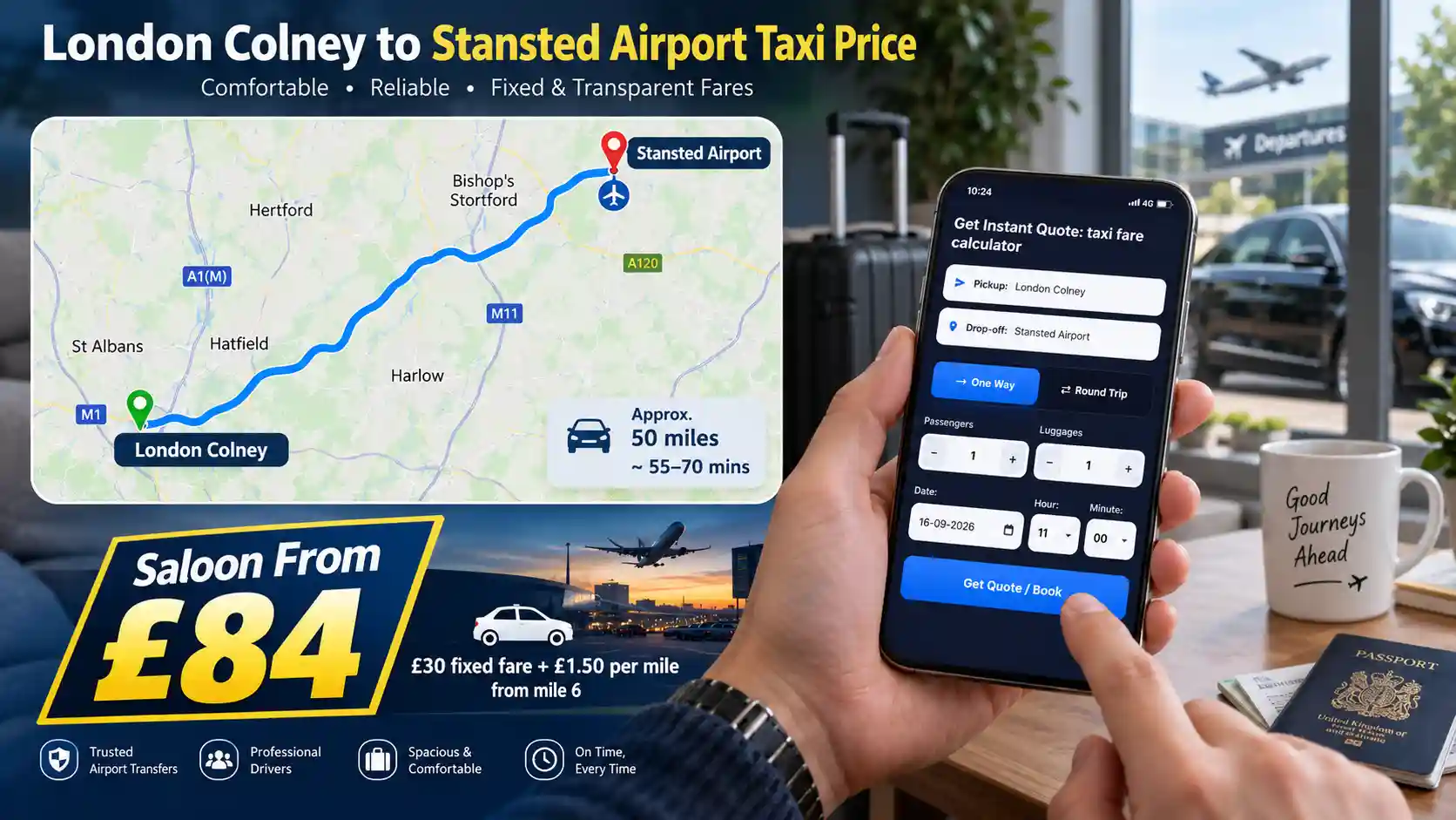 Saloon and MPV vehicles for London Colney to Stansted Airport transfers