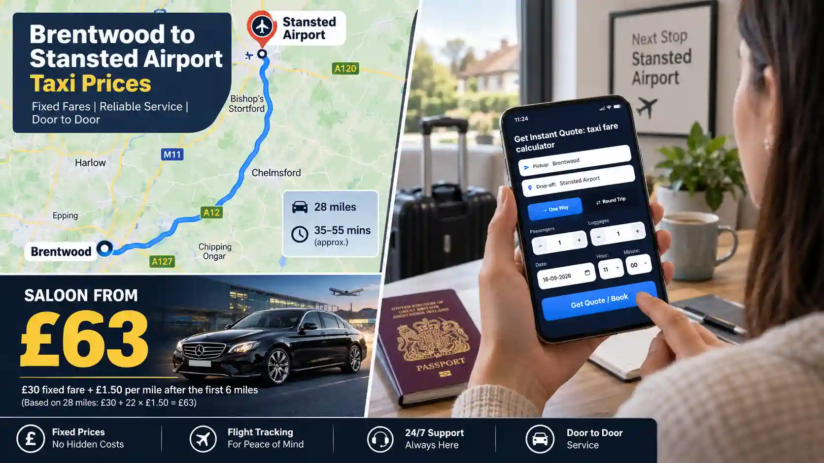 Saloon and MPV vehicles for Brentwood to Stansted Airport transfers