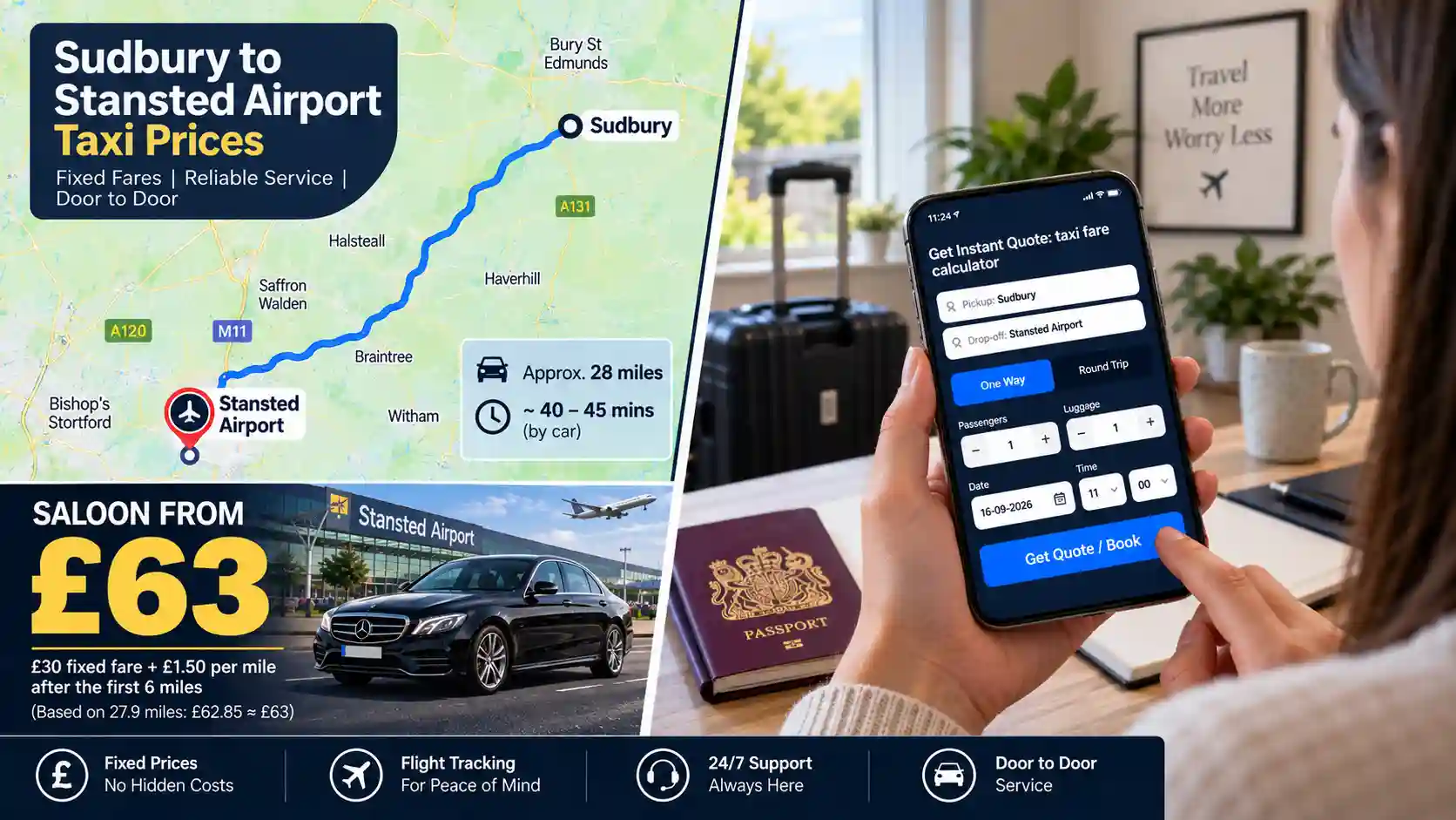 Saloon and MPV vehicles for Sudbury to Stansted Airport transfers