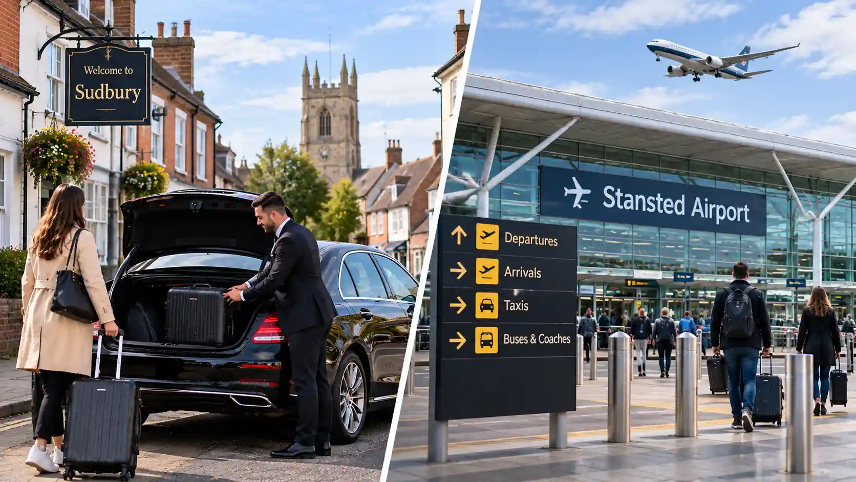Pre-booked taxi collecting a passenger in Sudbury for Stansted Airport