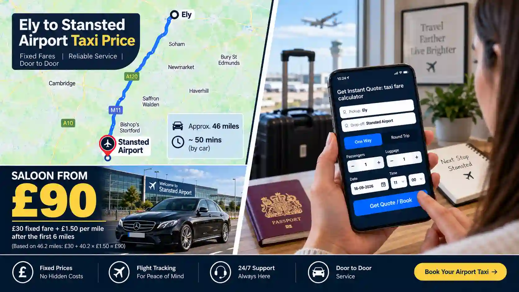 Saloon and MPV vehicles for Ely to Stansted Airport transfers