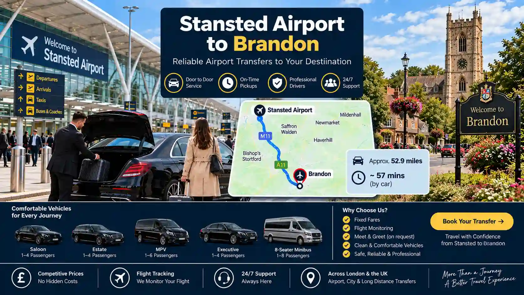 Stansted Airport Private car meeting point for Brandon passengers