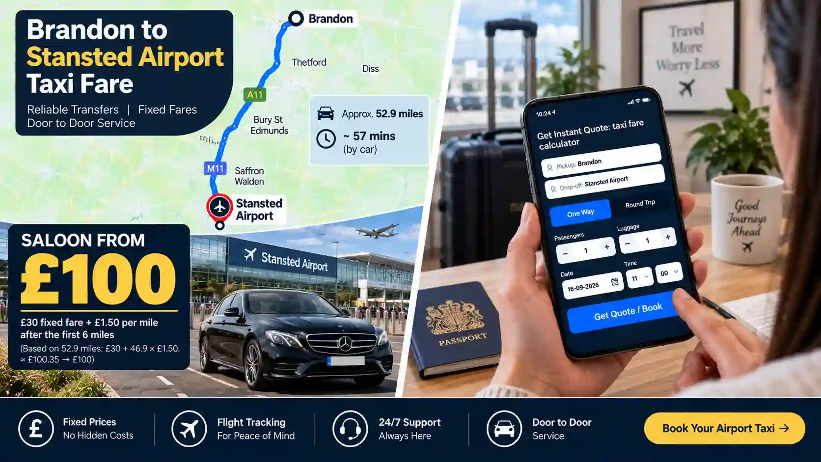 Saloon and MPV vehicles for Brandon to Stansted Airport transfers