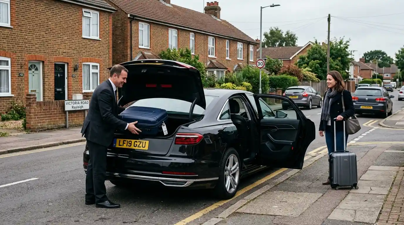 Stansted Airport Taxi saloon for Rayleigh Essex to Stansted Airport fixed-fare transfers via the A130 and M11