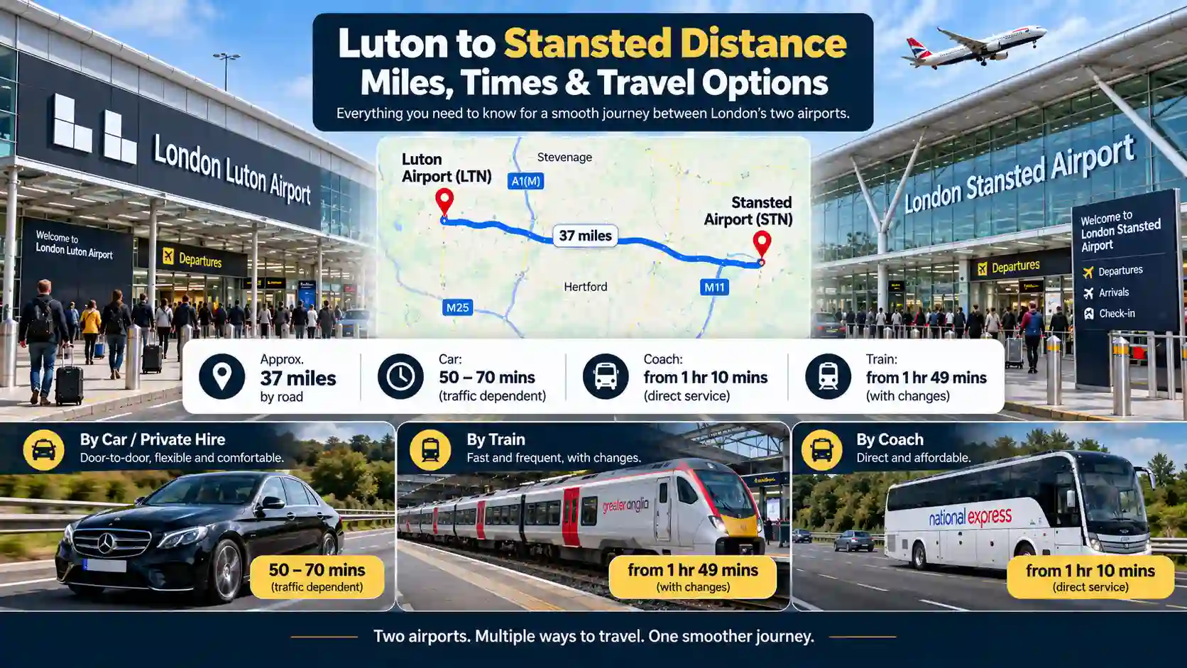 Luton to Stansted Distance: Miles, Times & Travel Options