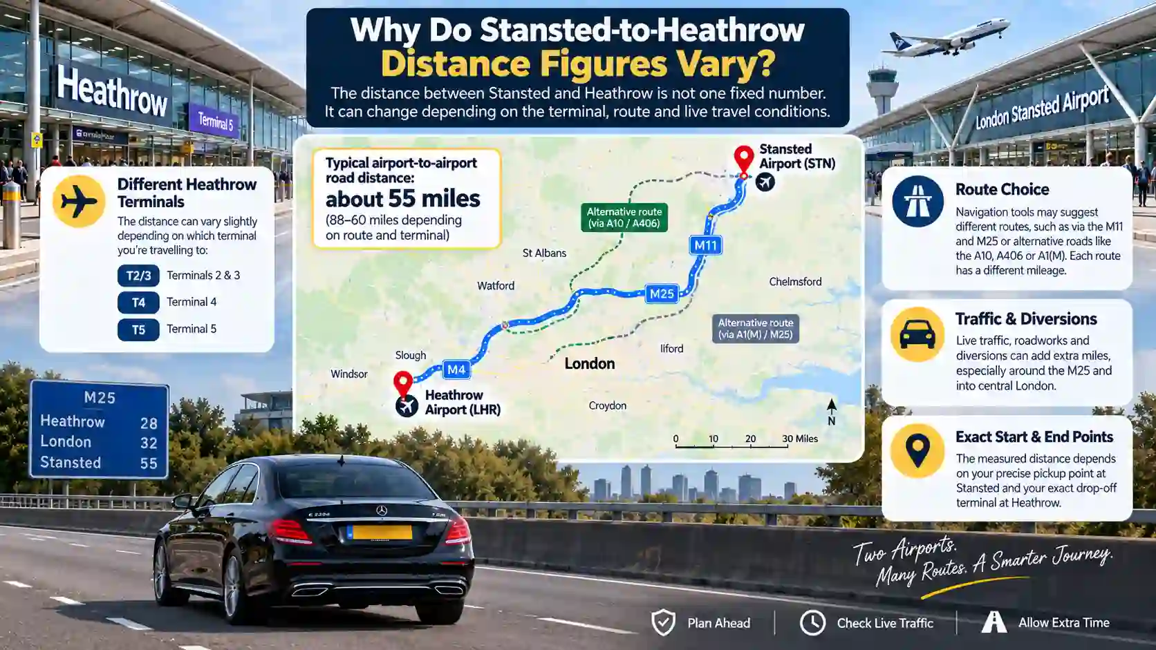 M11 and M25 road corridor between Stansted and Heathrow airports