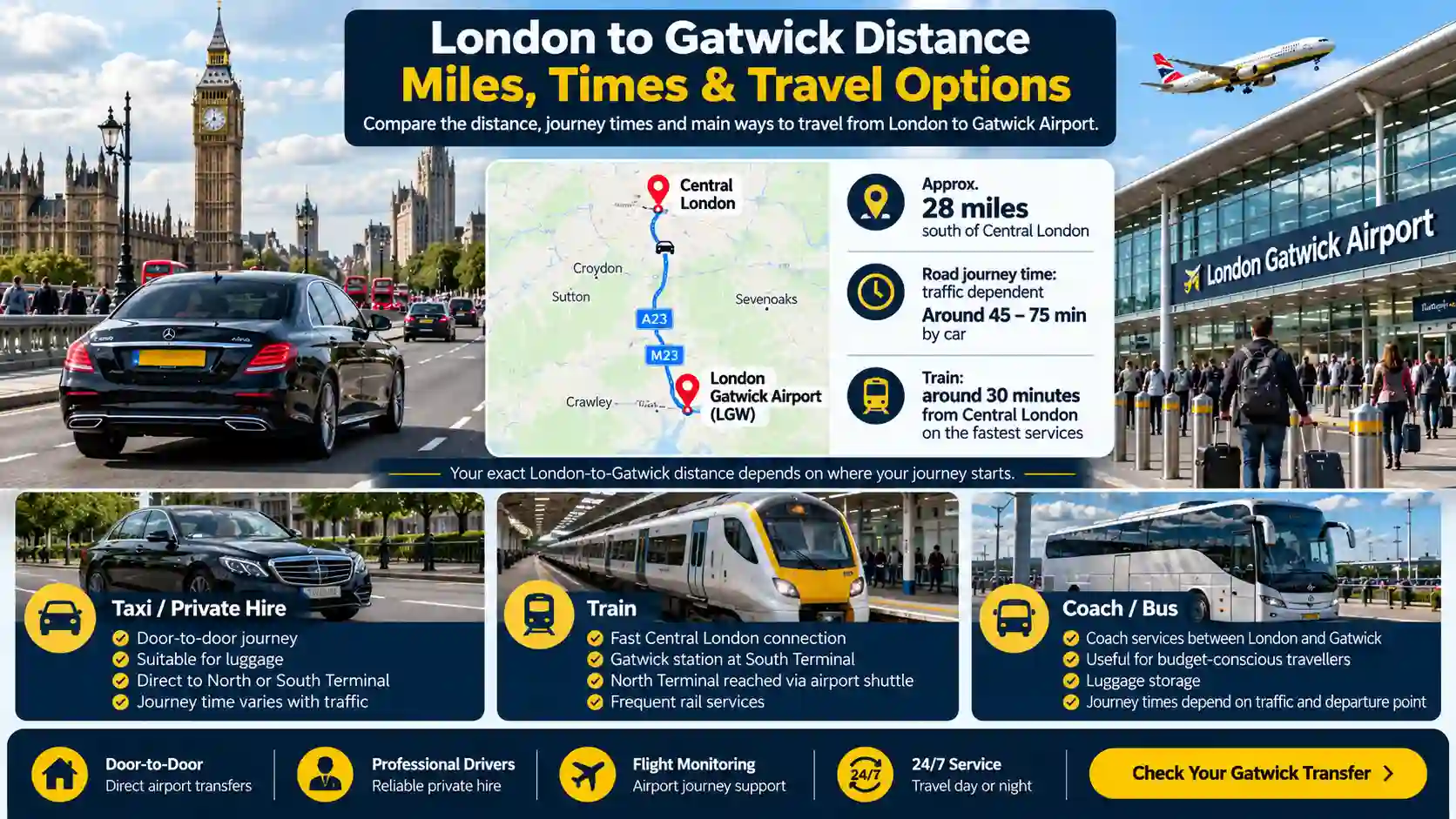 London to Gatwick Distance: Miles, Times & Travel Options