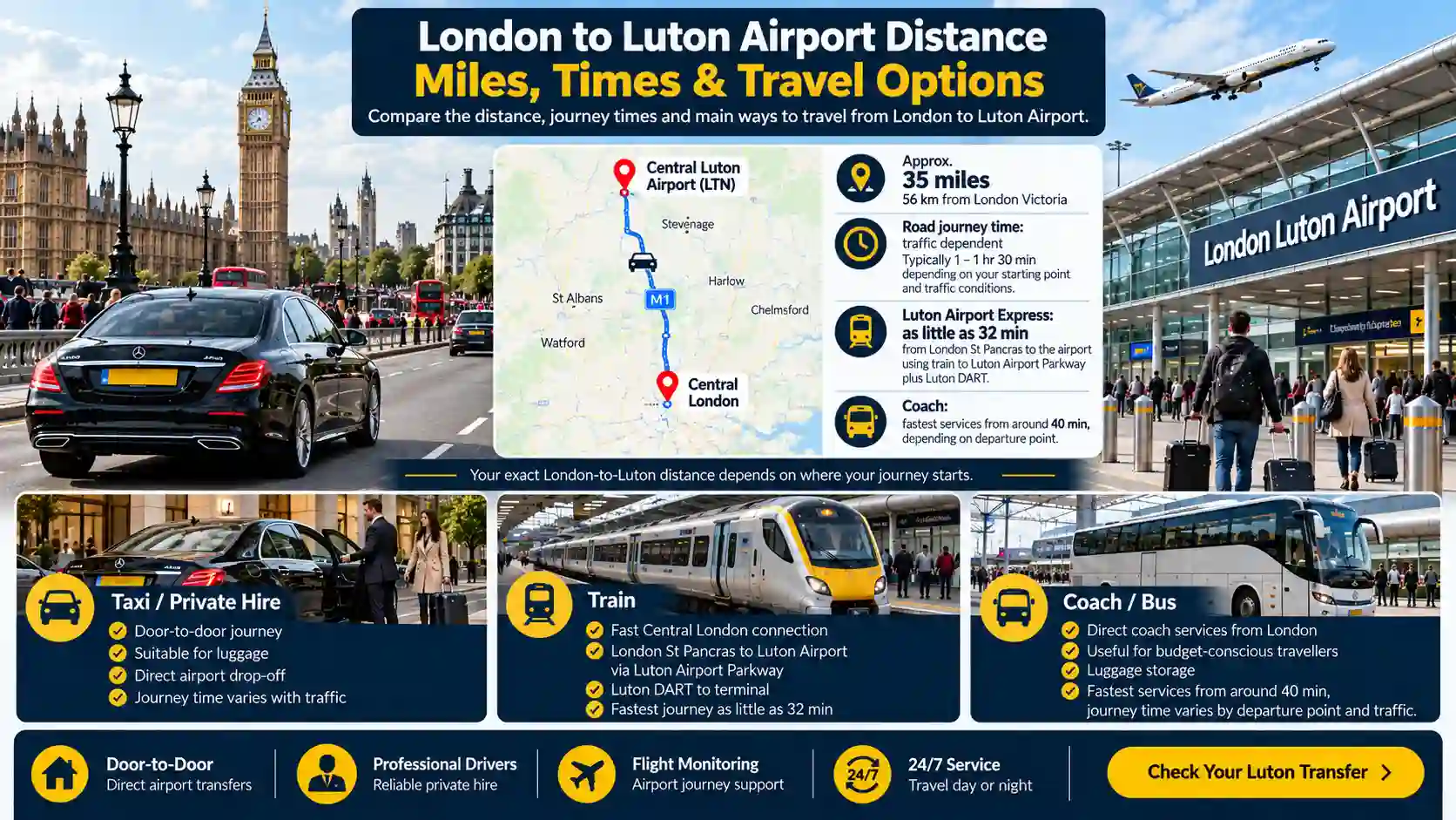 London to Luton Airport Distance: Miles, Times & Travel Options