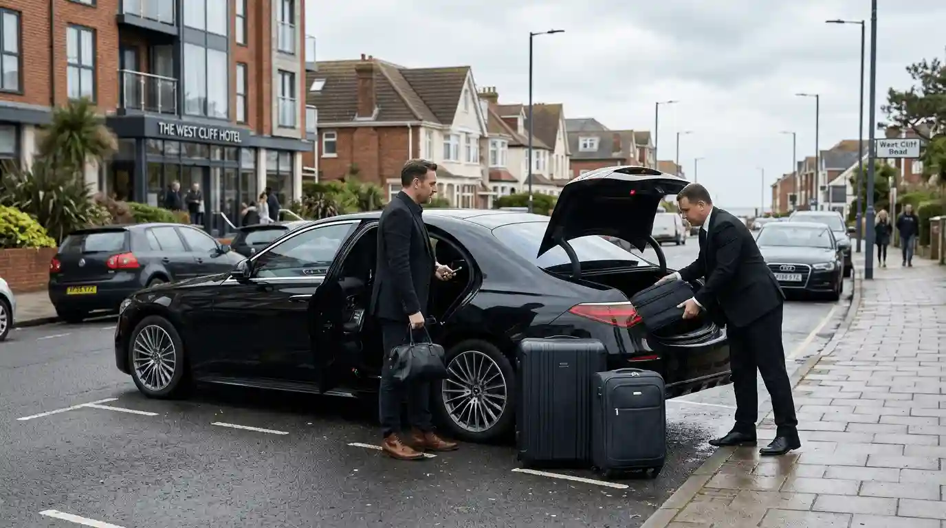 Stansted Airport Taxi executive saloon for Bournemouth to Stansted Airport long-distance fixed-fare transfers via the M27, M3 and M11