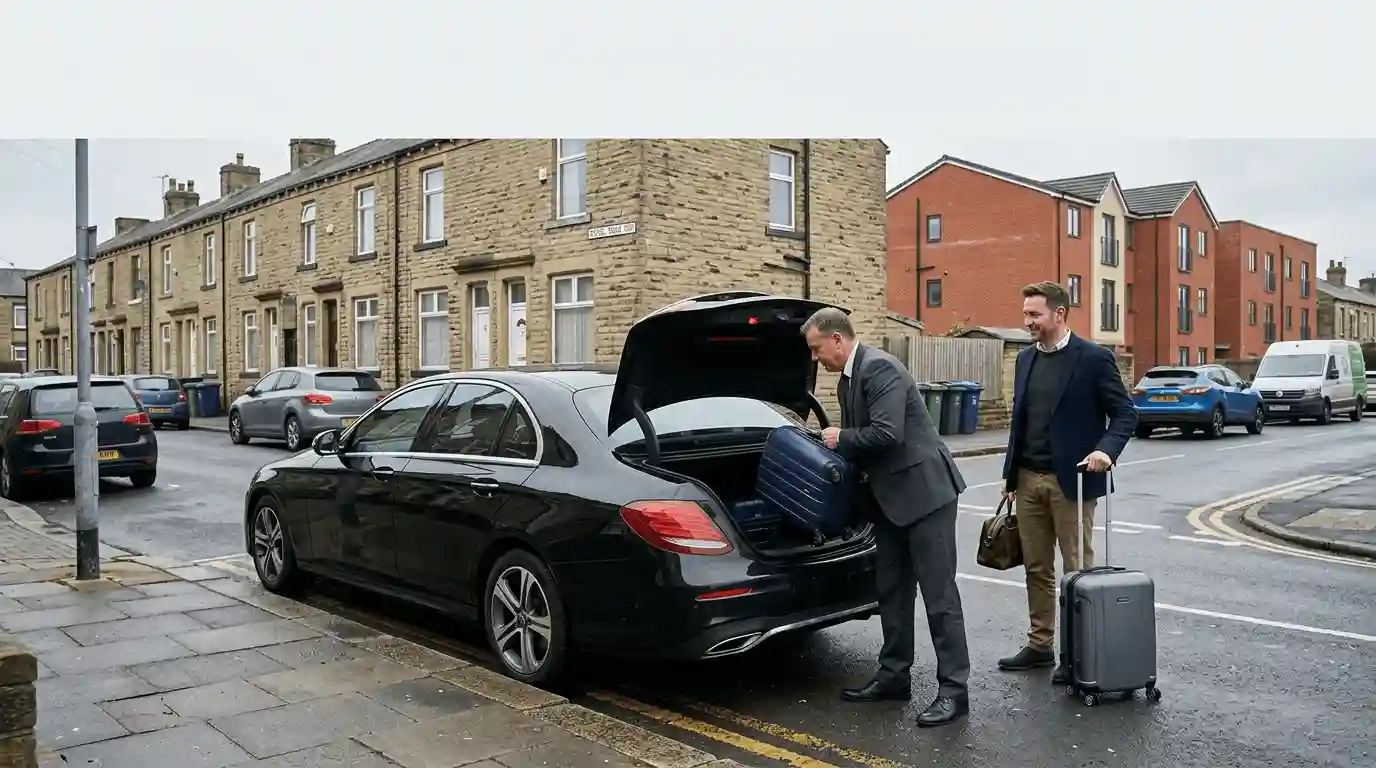 Stansted Airport Taxi executive saloon for Bradford West Yorkshire to Stansted Airport long-distance fixed-fare transfers via the M62, A1(M) and M11