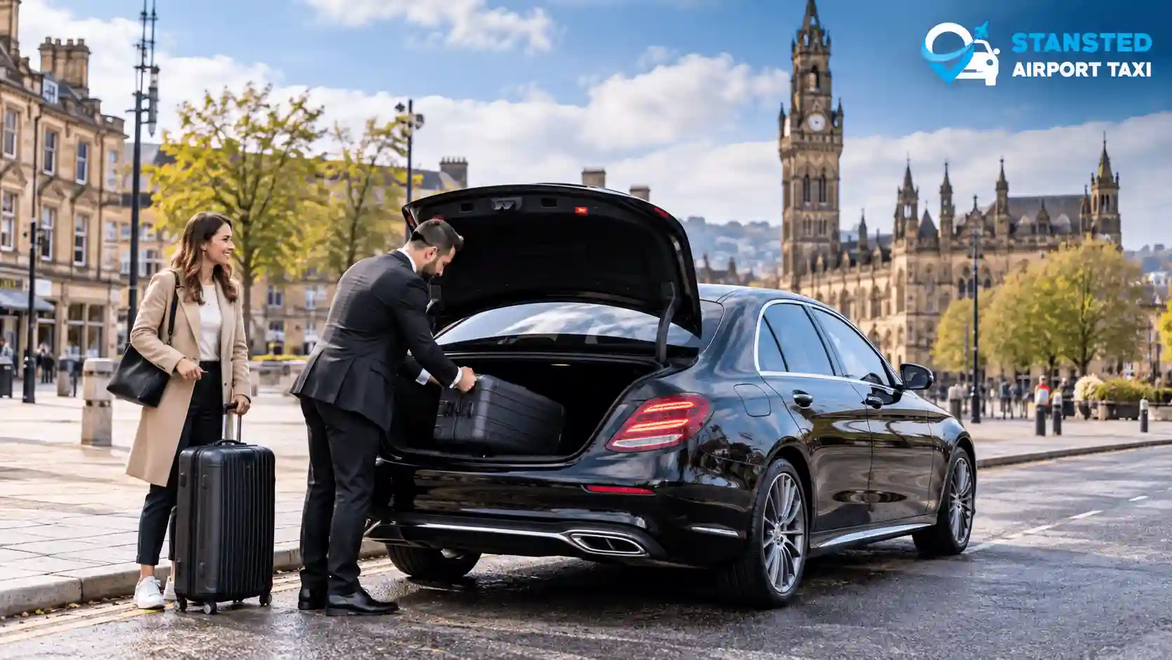 Stansted Airport Taxi fleet vehicle — Bradford to Stansted Airport long-distance transfer