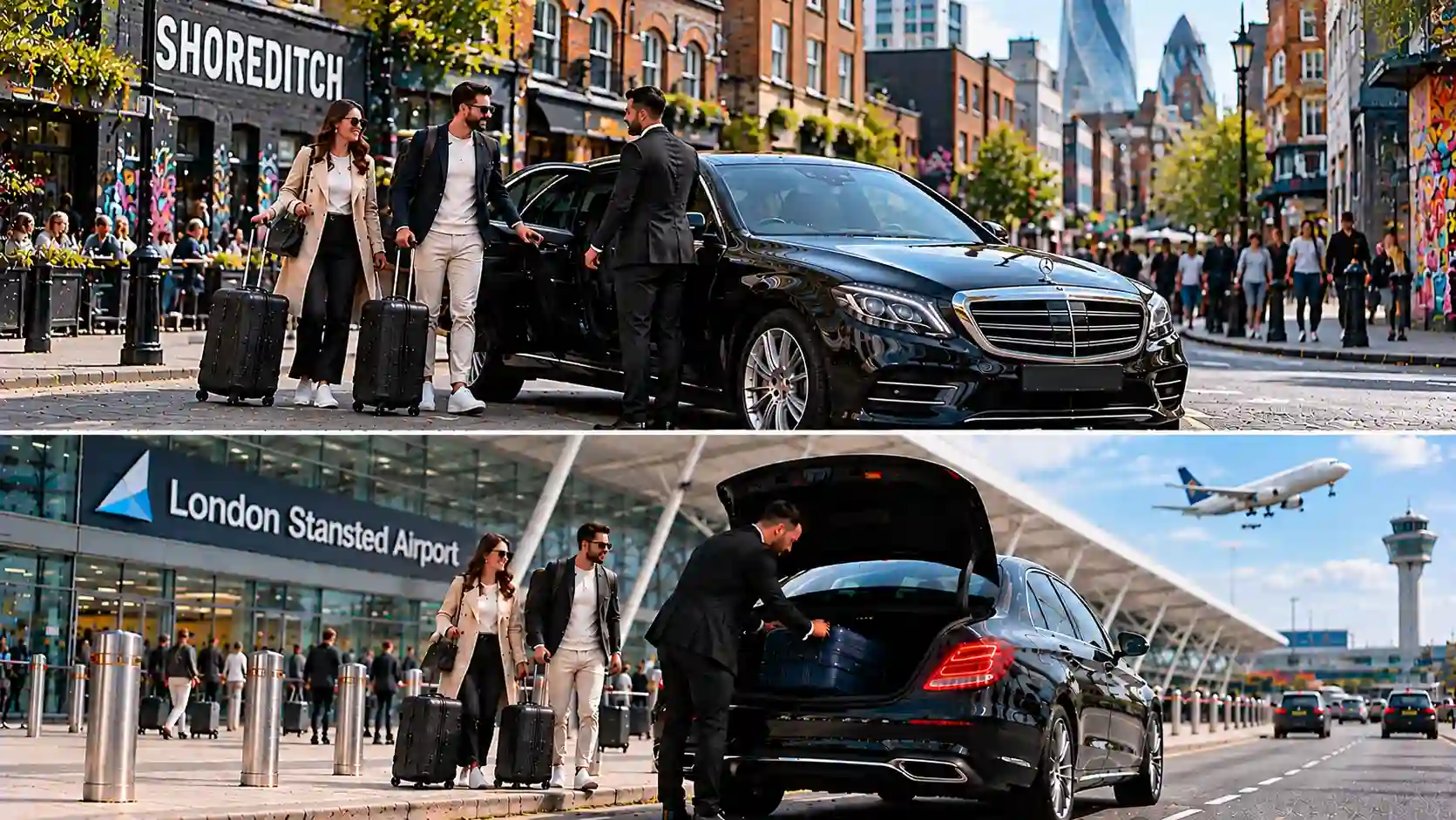 Stansted Airport Taxi saloon, MPV and minibus for Shoreditch to Stansted Airport transfers