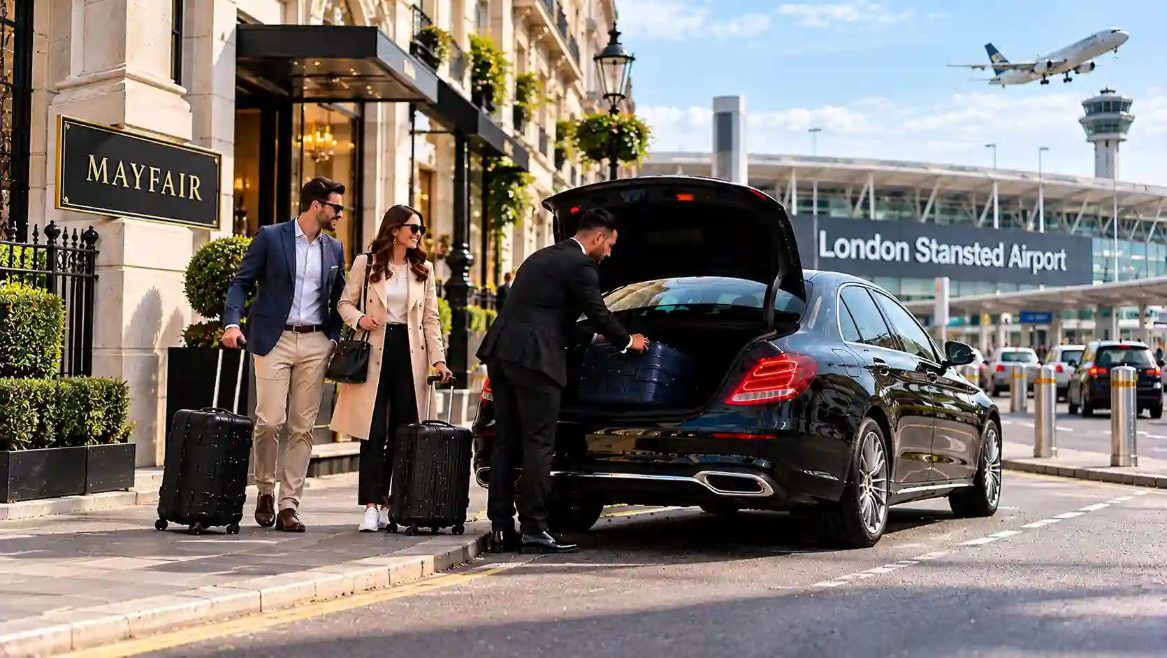 Stansted Airport Taxi saloon, MPV and minibus for Mayfair to Stansted Airport transfers