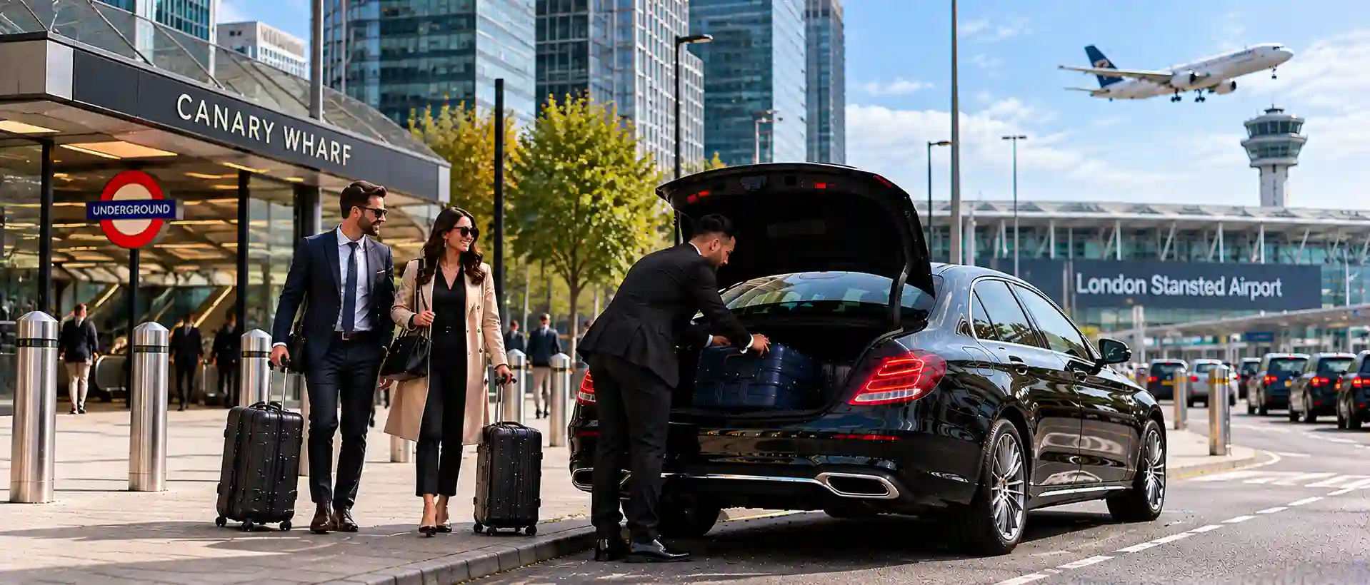 Stansted Airport Taxi saloon, MPV and minibus for Canary Wharf to Stansted Airport transfers