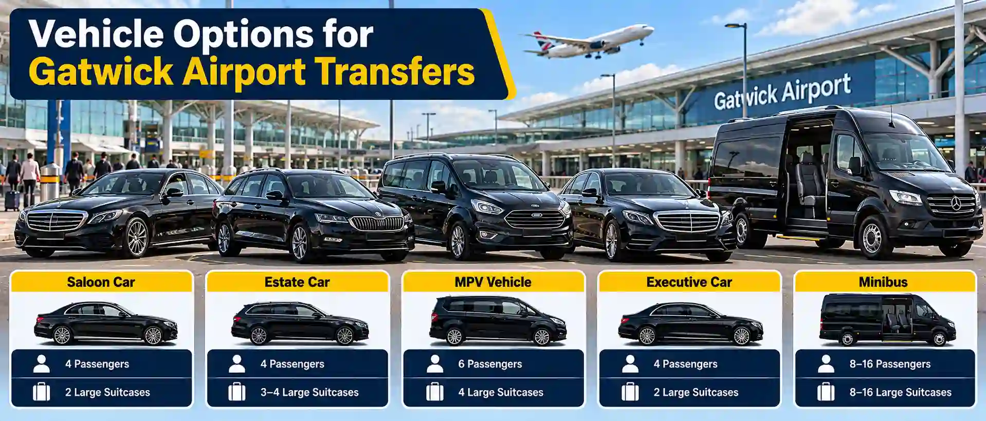 Taxi vehicle options for Gatwick hotel transfers