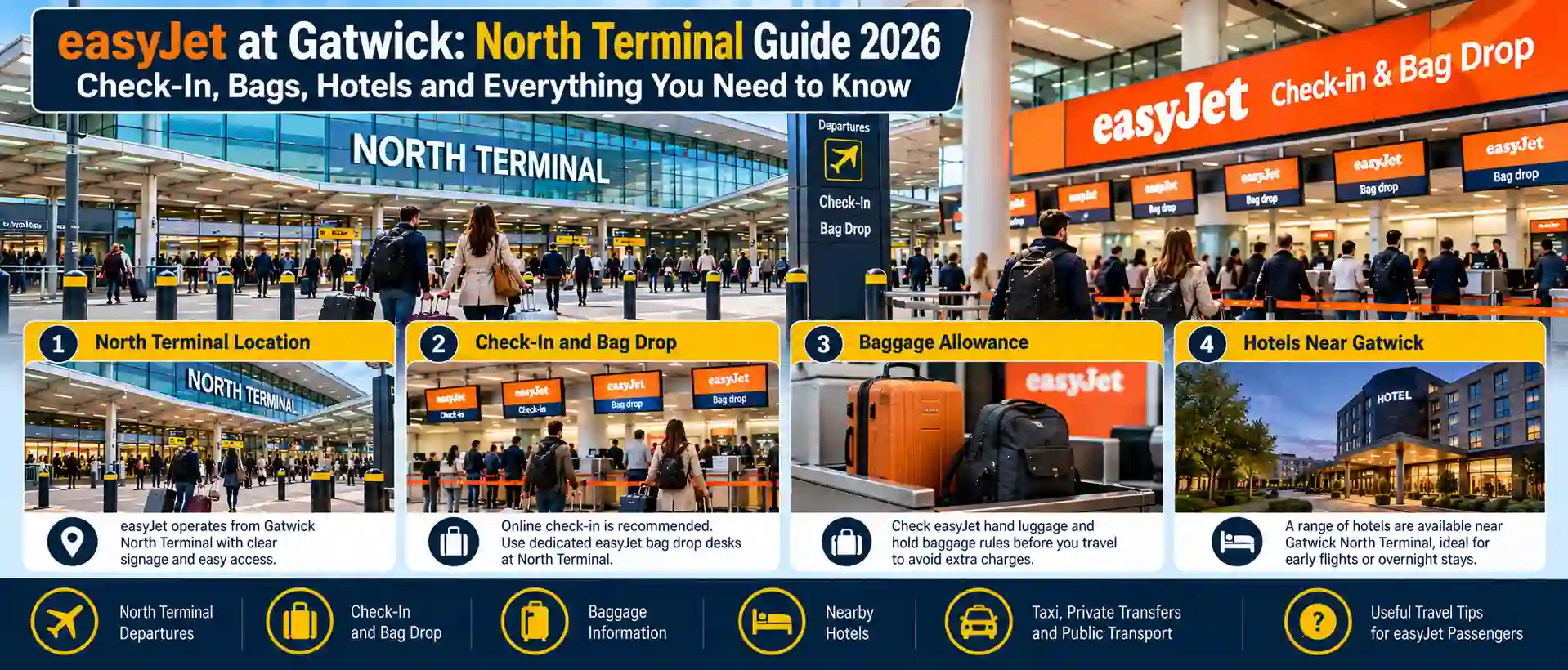 easyJet at Gatwick: North Terminal Guide 2026 Check-In, Bags, Hotels