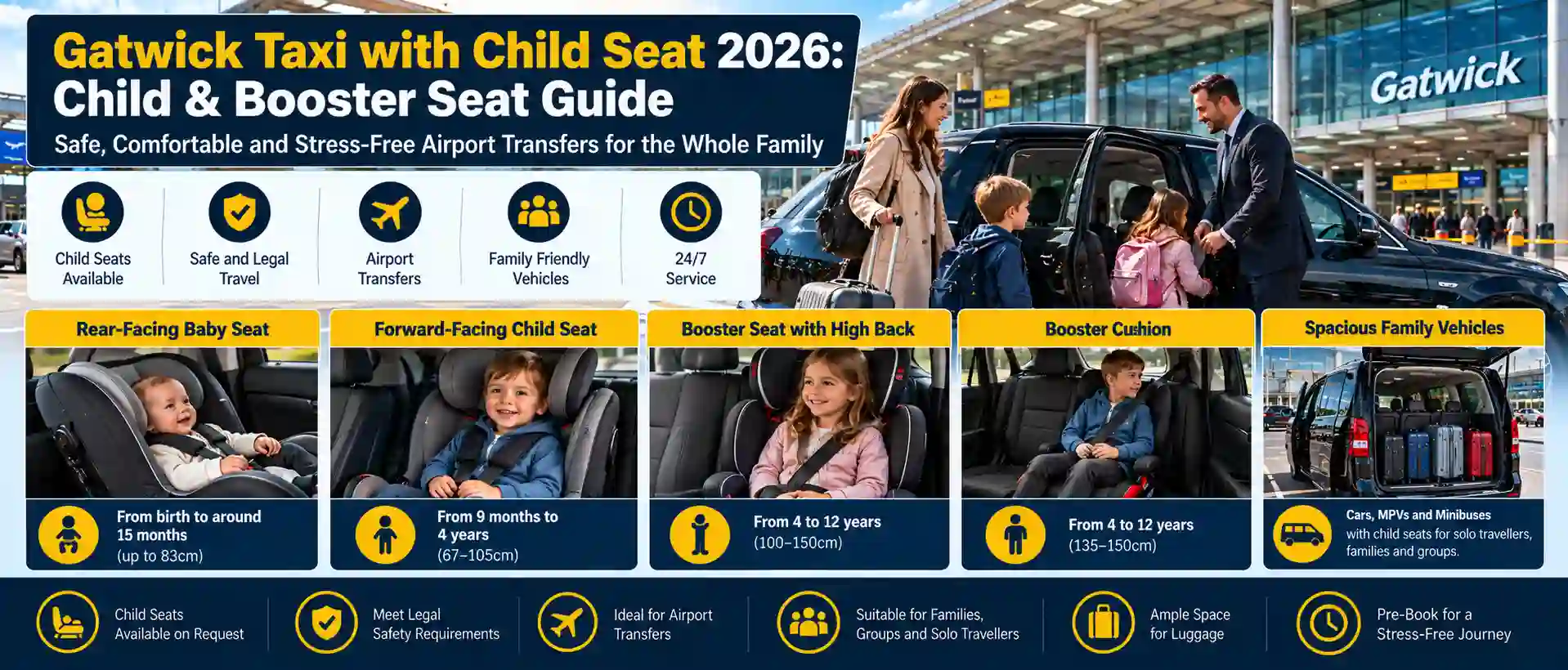Gatwick Taxi with Child Seat 2026: Child & Booster Seat Guide