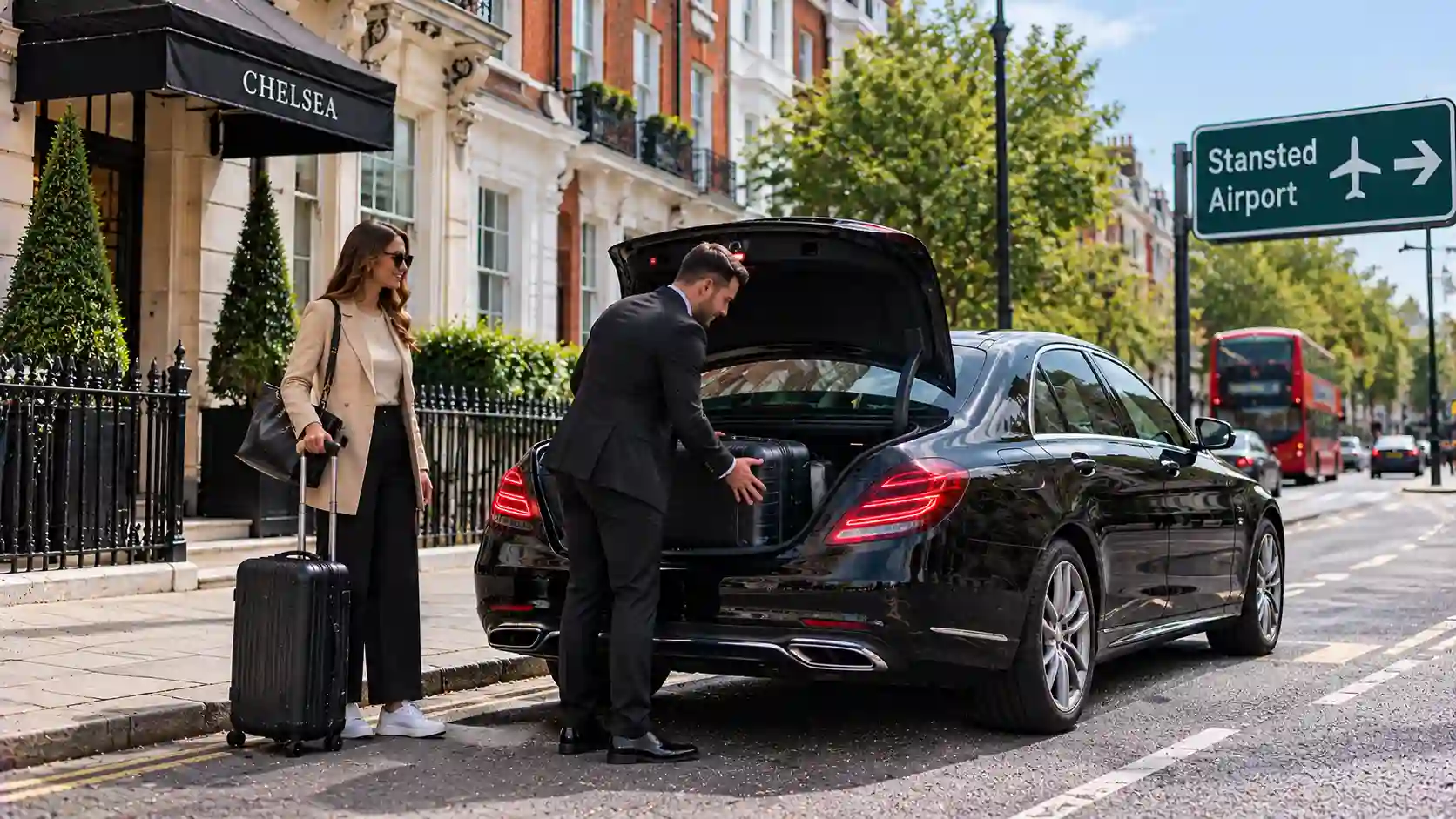 Stansted Airport Taxi saloon, MPV and minibus for Chelsea to Stansted Airport transfers