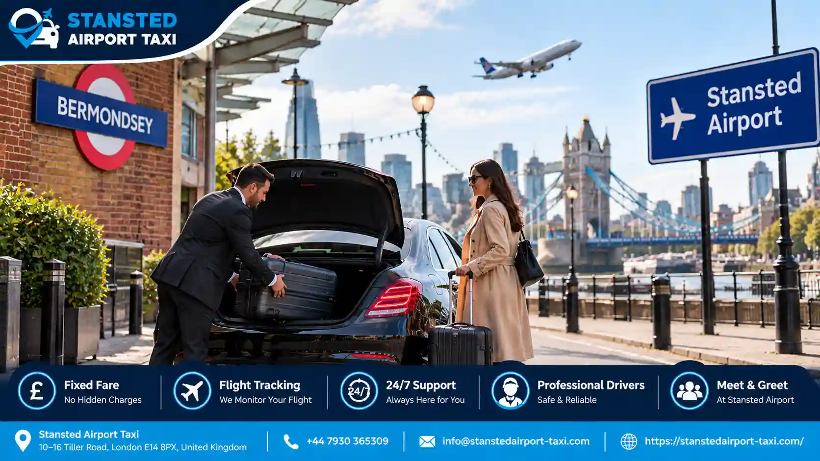 Stansted Airport Taxi saloon, MPV and minibus for Bermondsey to Stansted Airport transfers