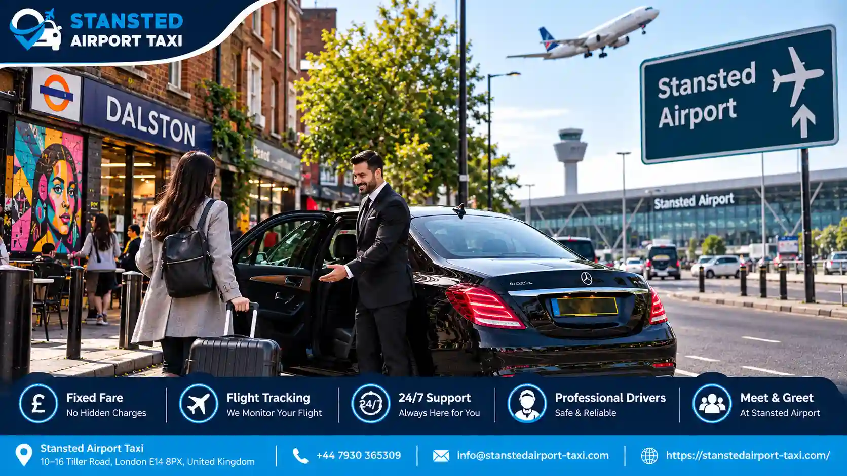 Stansted Airport Taxi saloon, MPV and minibus for Dalston to Stansted Airport transfers