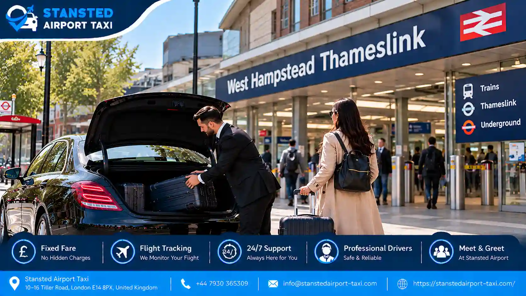 Stansted Airport Taxi saloon, MPV and minibus for Stansted Airport to West Hampstead Thameslink transfers