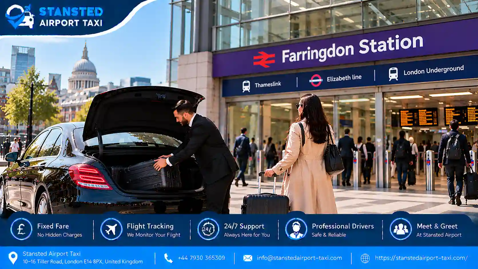 Stansted Airport Taxi saloon, MPV and minibus for Stansted Airport to Farringdon transfers