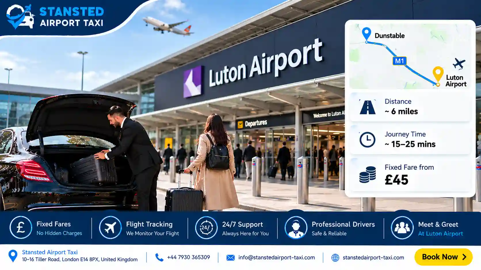 Taxi vehicle options for Dunstable to Luton Airport transfers