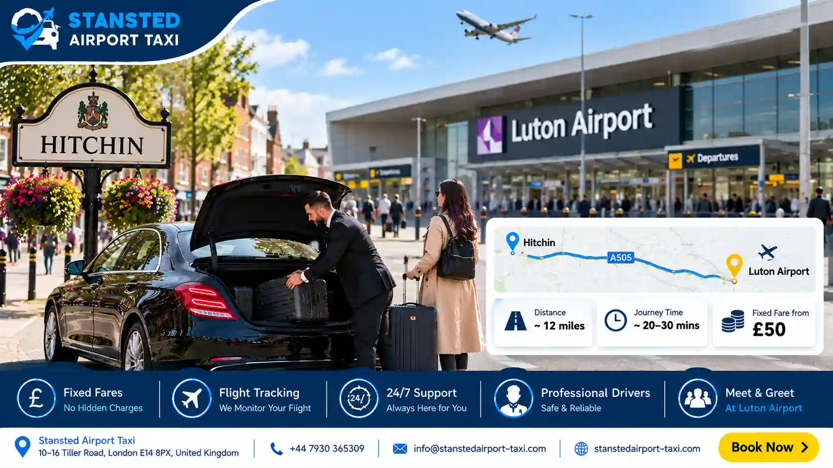 Taxi vehicle options for Hitchin to Luton Airport transfers