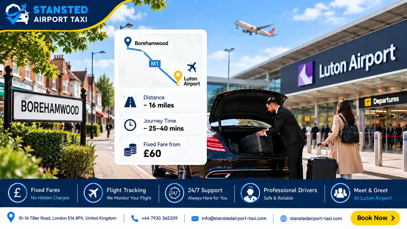 Borehamwood to Luton Airport taxi fares by vehicle