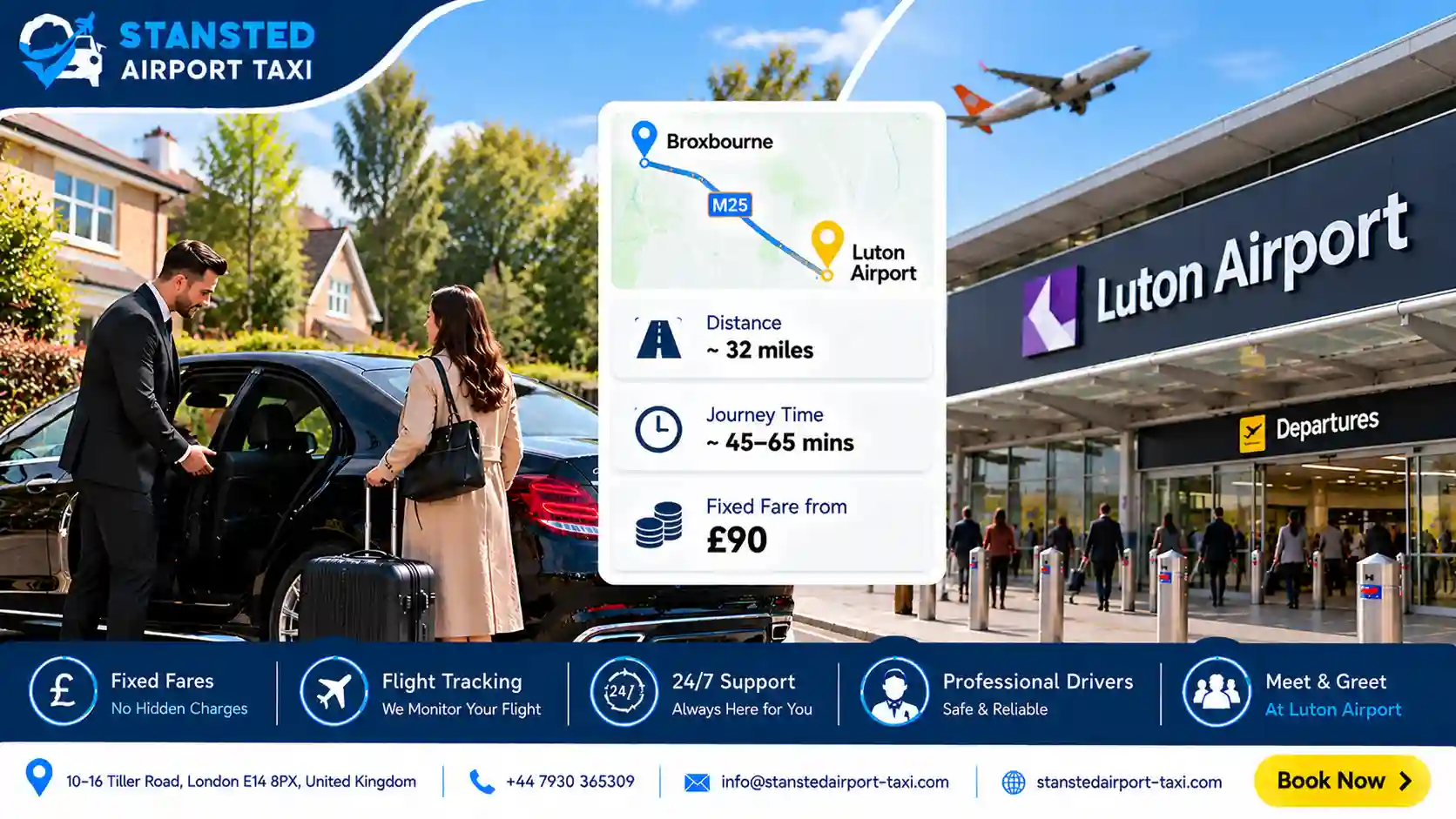 Taxi vehicle options for Broxbourne to Luton Airport transfers