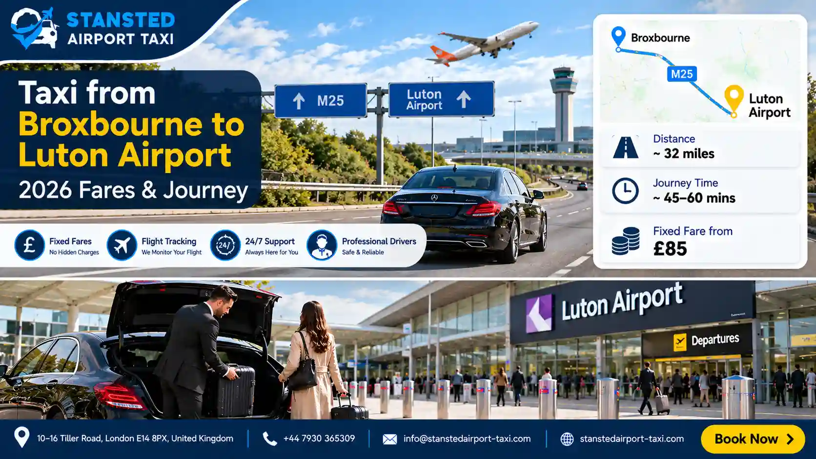 Taxi from Broxbourne to Luton Airport 2026 Fares & Journey