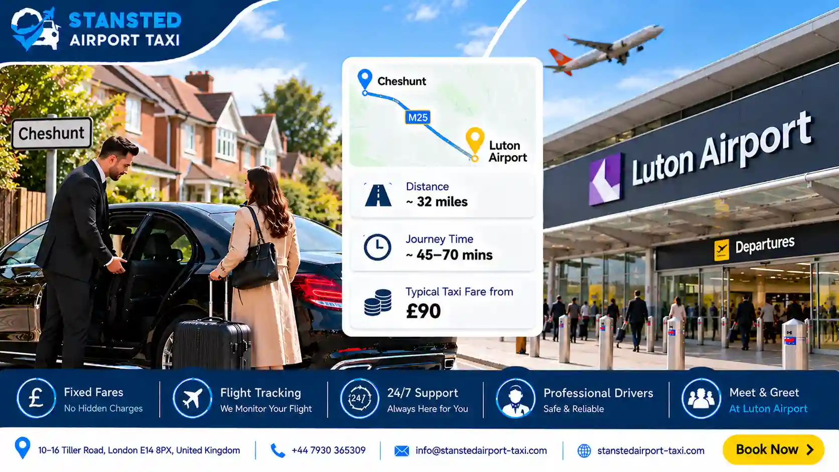 Taxi vehicle options for Cheshunt to Luton Airport transfers