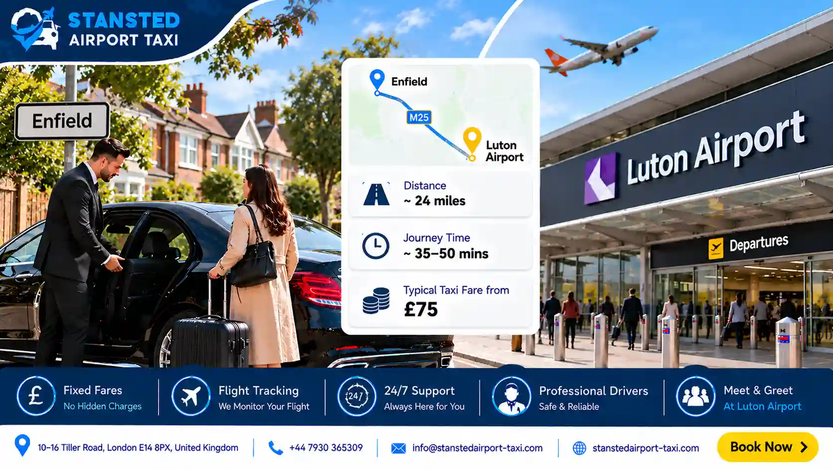 Taxi vehicle options for Enfield to Luton Airport transfers