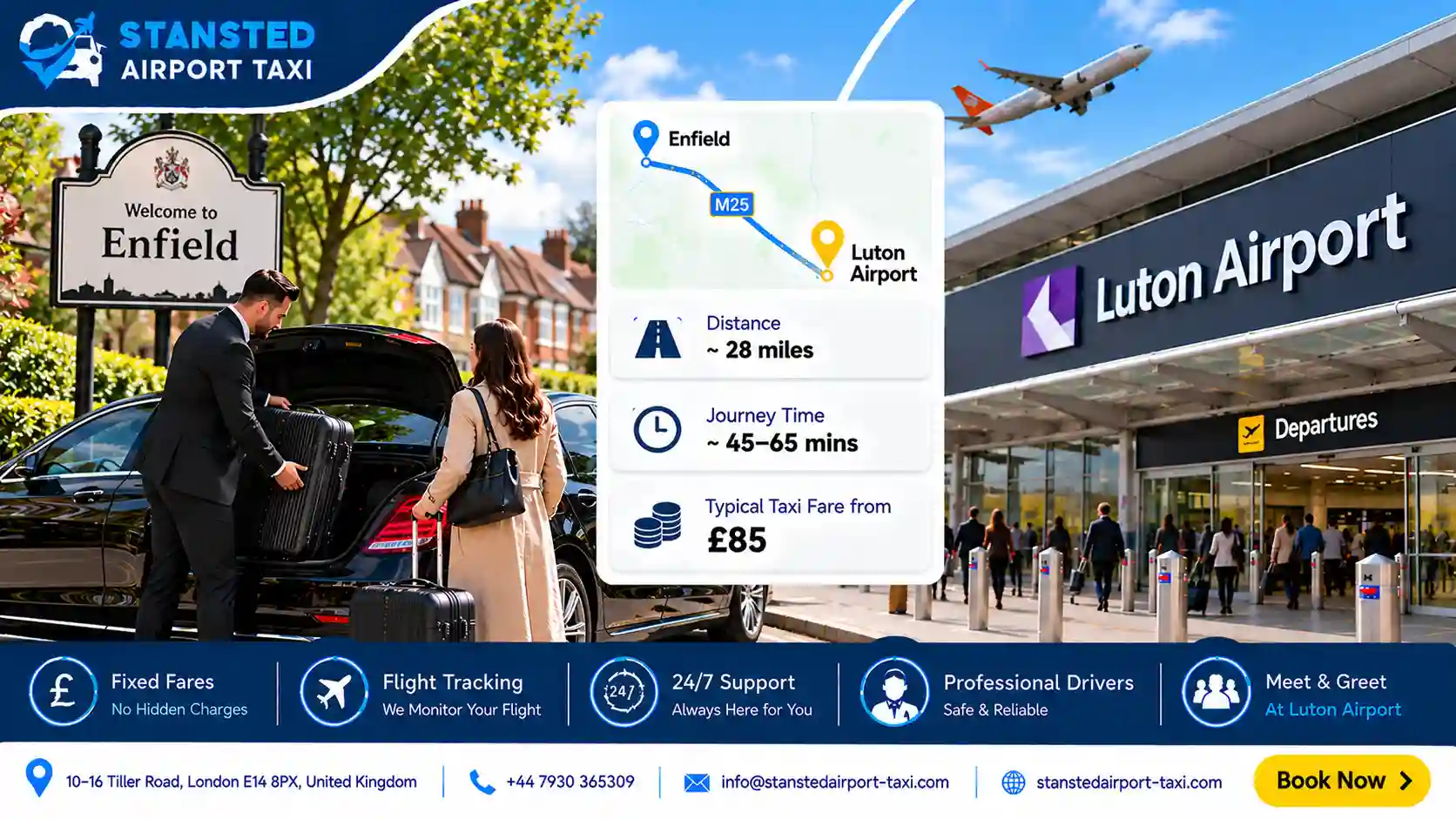 Taxi from Enfield to Luton Airport  2026 Fares & Journey Guide